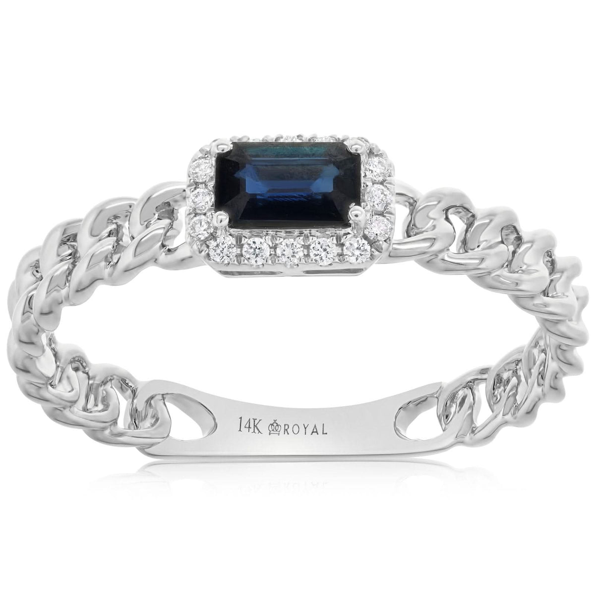 Sapphire & Diamond Halo Chain Link Ring