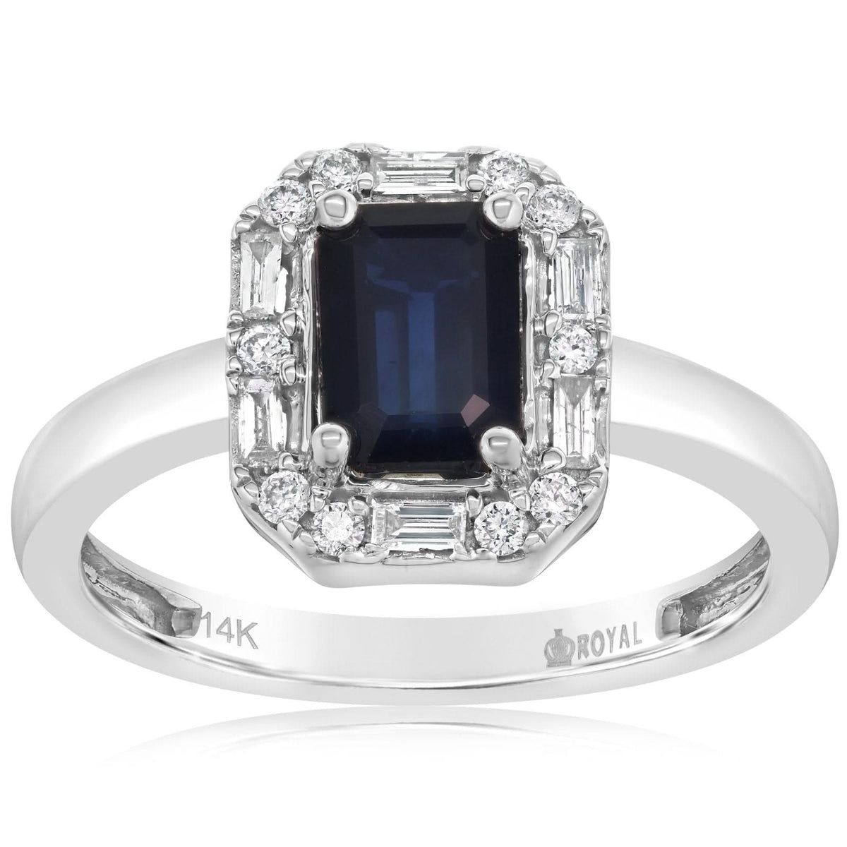 Emerald Cut Sapphire & Diamond Halo Ring