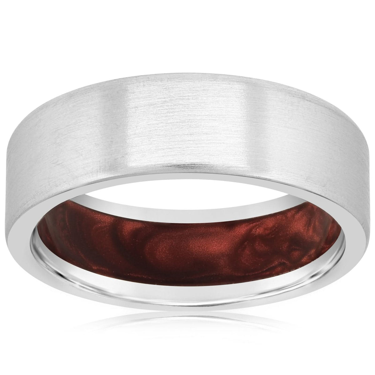 Red Pearl Ceramic Brushed Wedding Band