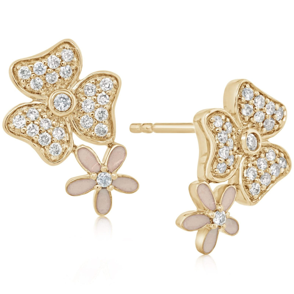 Diamond & Enamel Flower Stud Earrings