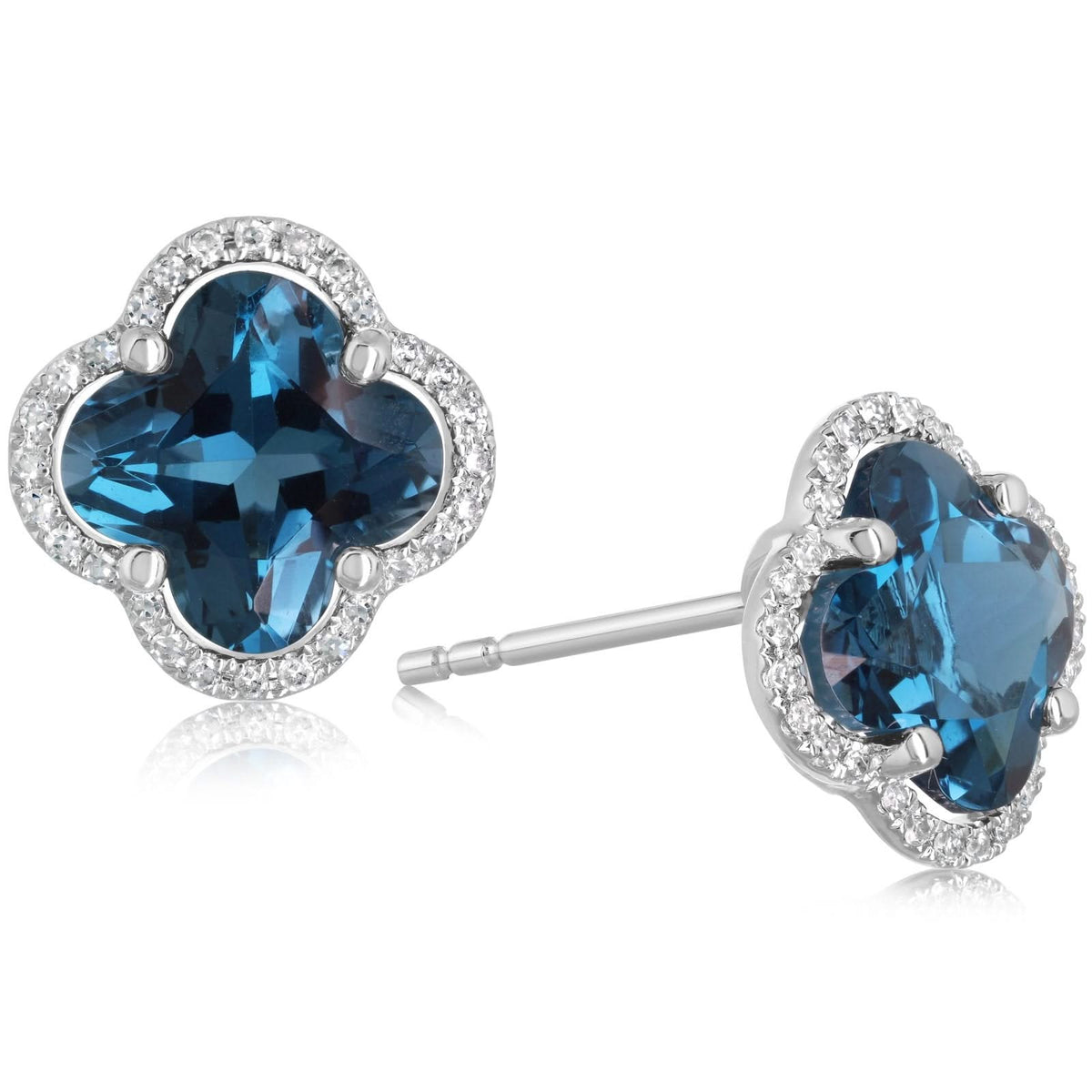 Clover Shaped Blue Topaz & Diamond Earrings