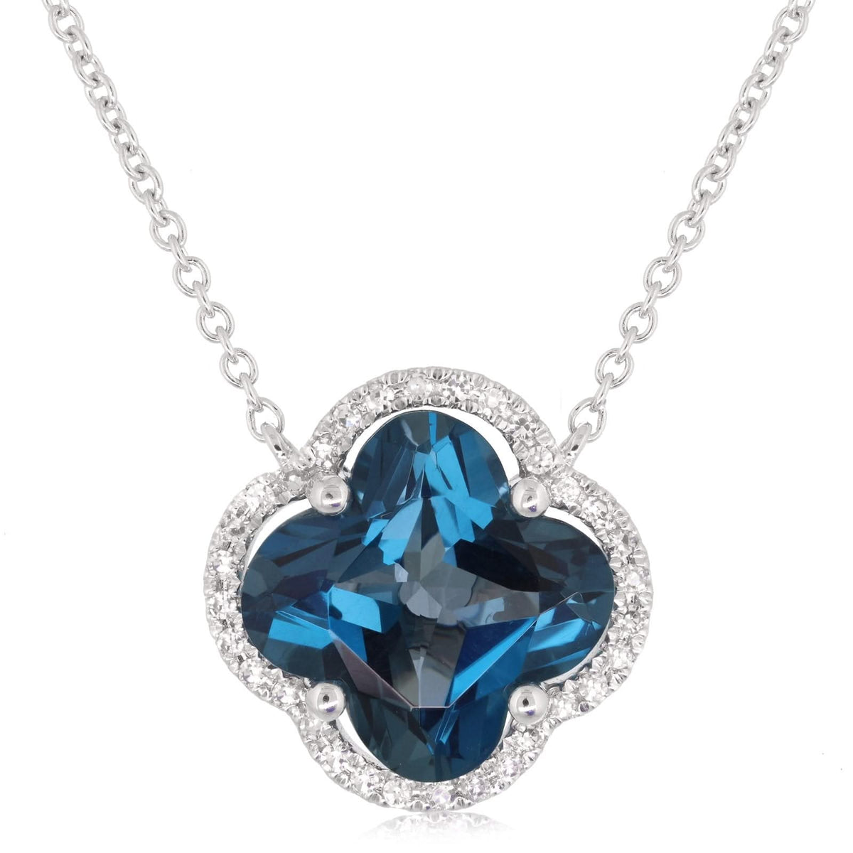 BlueTopaz Clover Shaped Pendant Necklace
