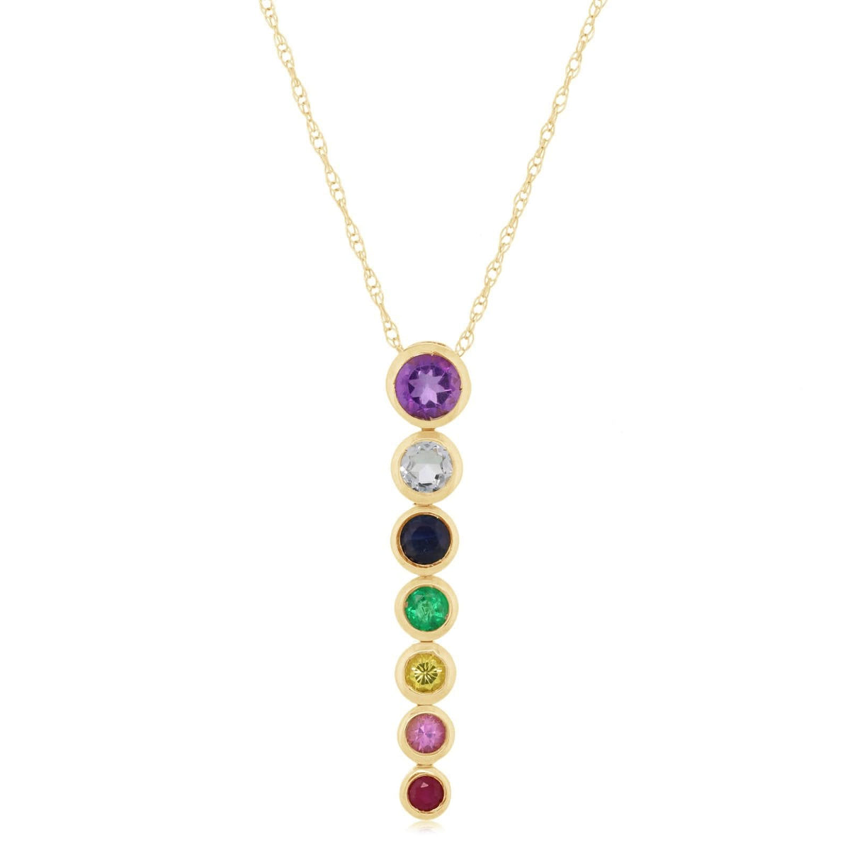 Graduated Multi Color Sapphire Drop Necklace
