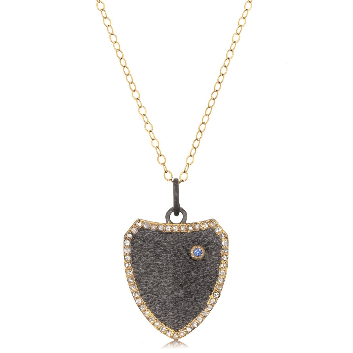 JILL DUZAN Rhodium Shield Pendant Necklace