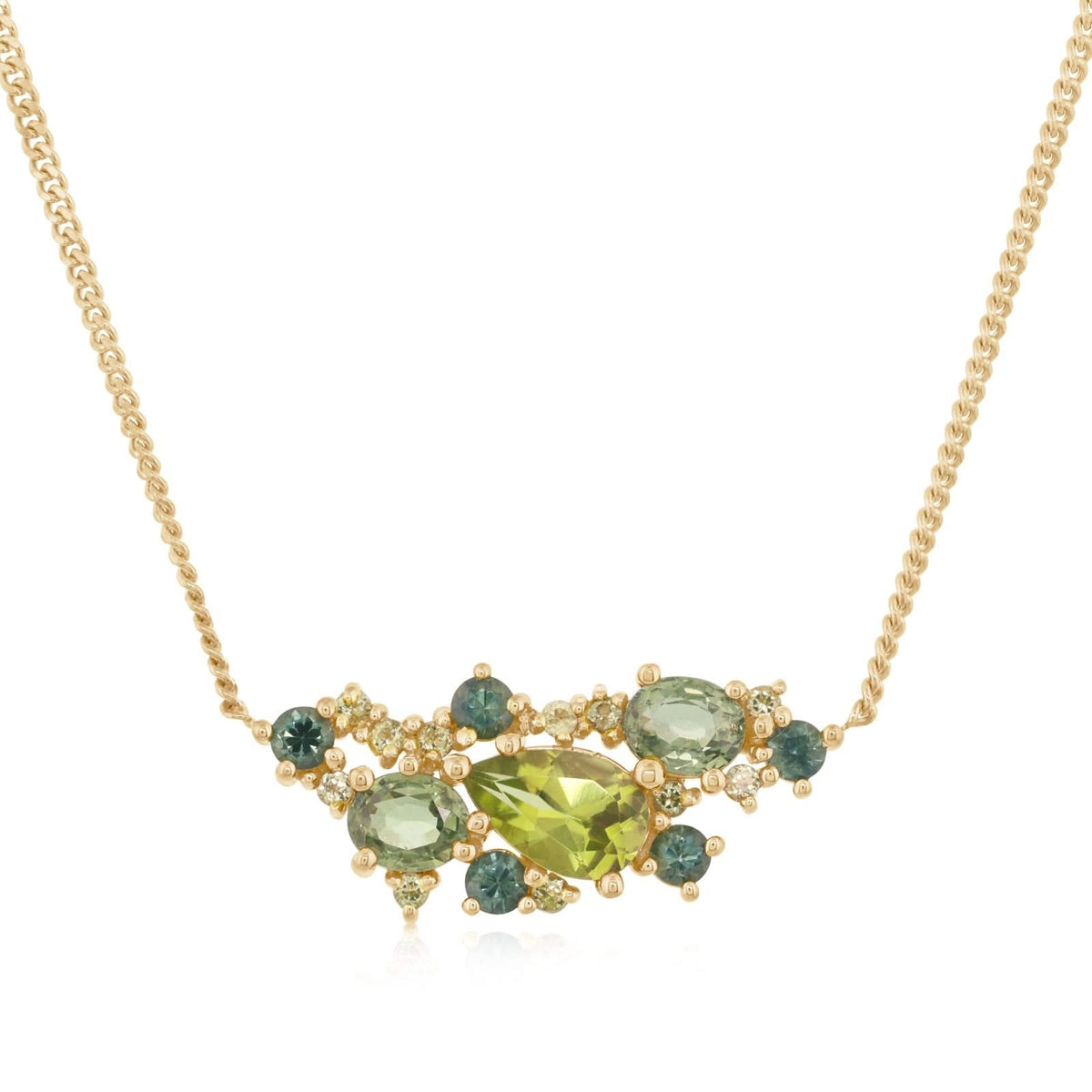 Green Sapphire & Peridot Cluster Necklace