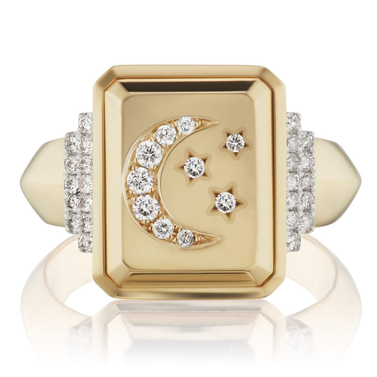 SORELLINA Crescent Moon Diamond Signet Ring