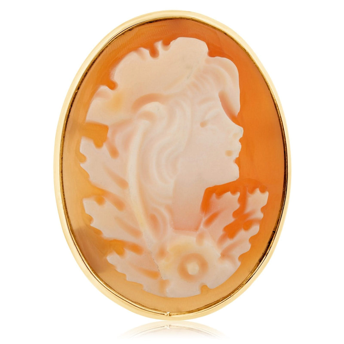 Estate Carved Shell Floral Profile Cameo Pendant