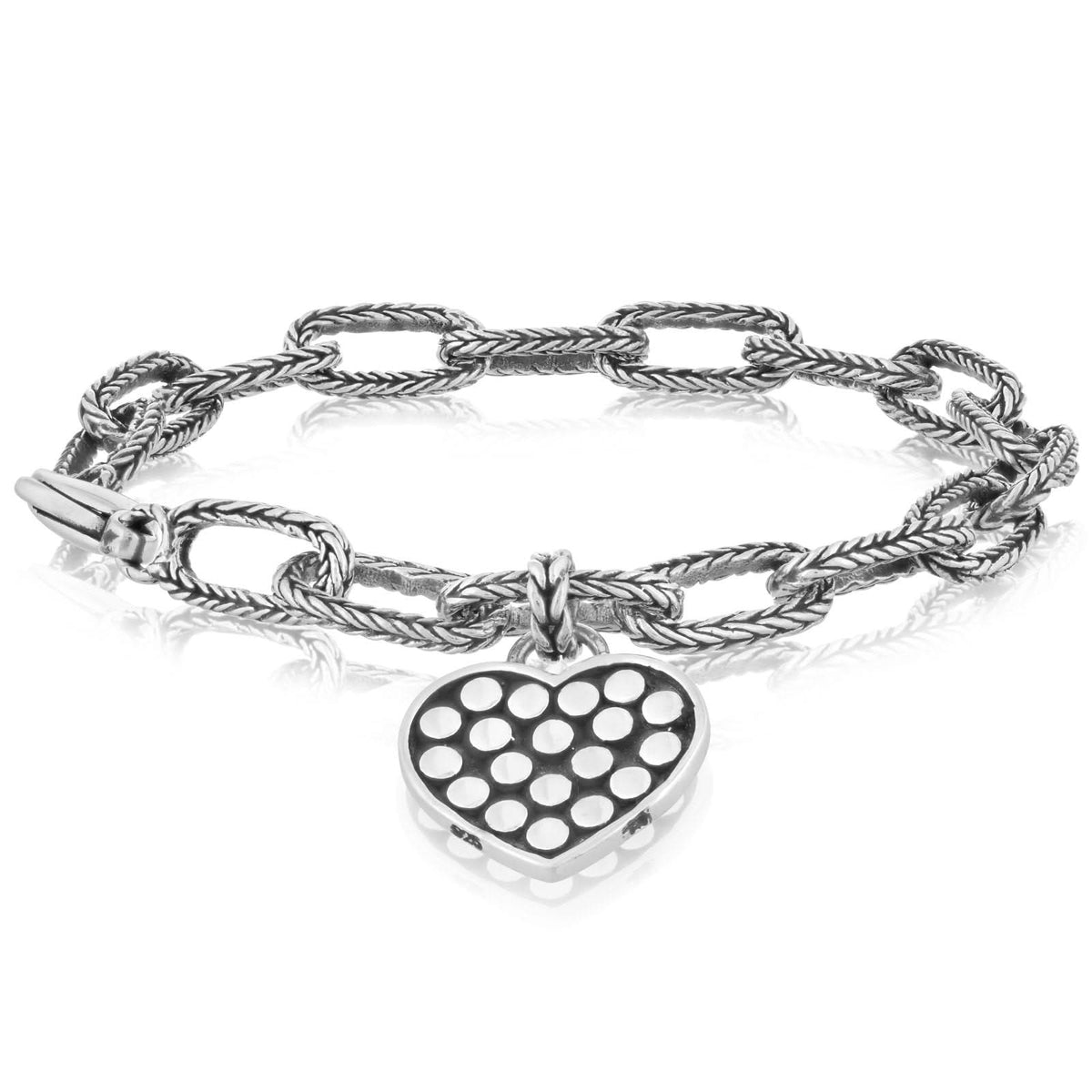 Estate John Hardy Silver Heart Tag Link Bracelet