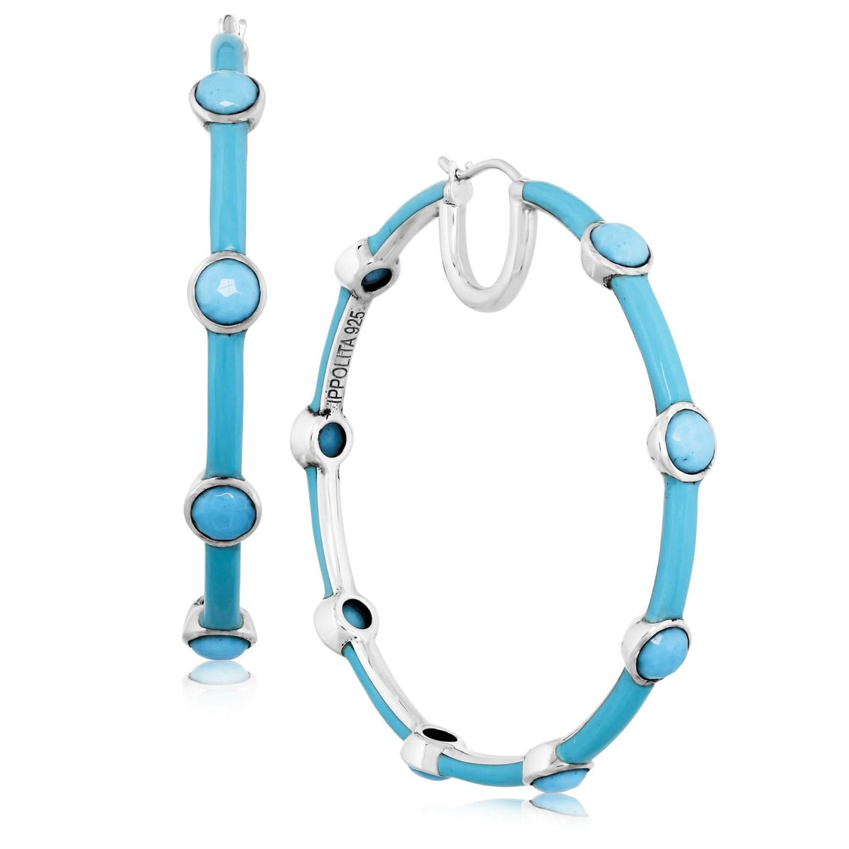 Estate Ippolita Carnevale 7 Stone Turquoise Hoop Earrings