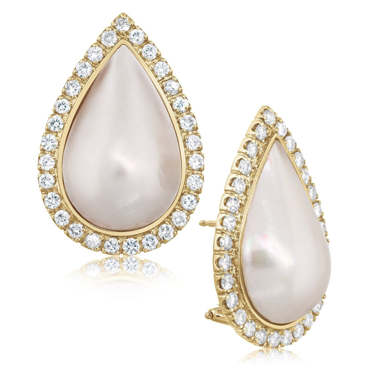 Estate Pearl Shape Mabe Pearl & Diamond Earrings