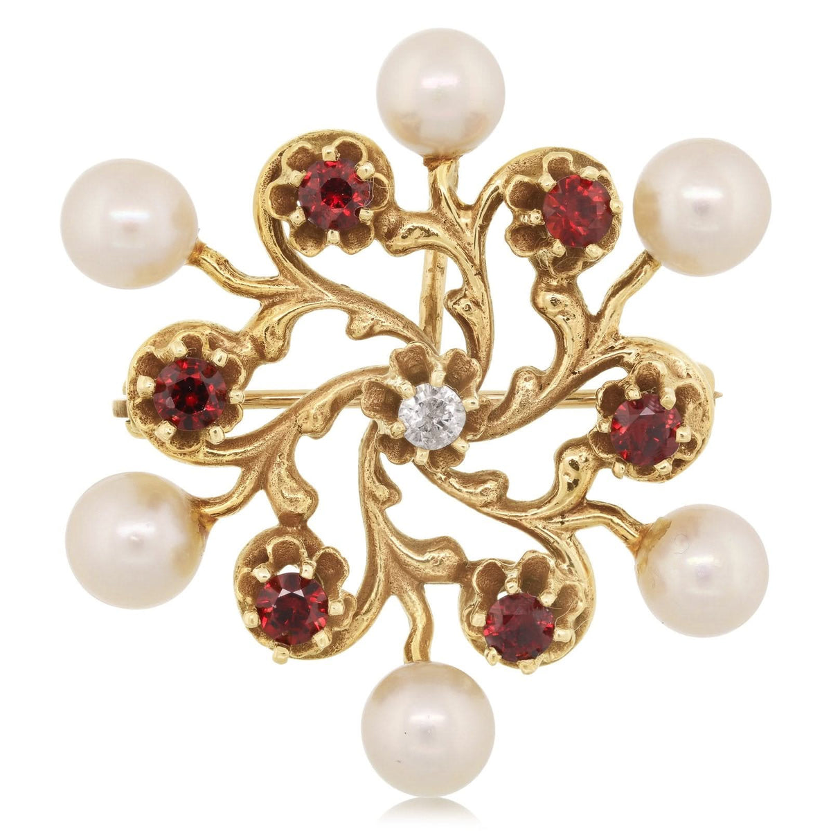 Estate Garnet, Pearl, and Diamond Brooch Pendant