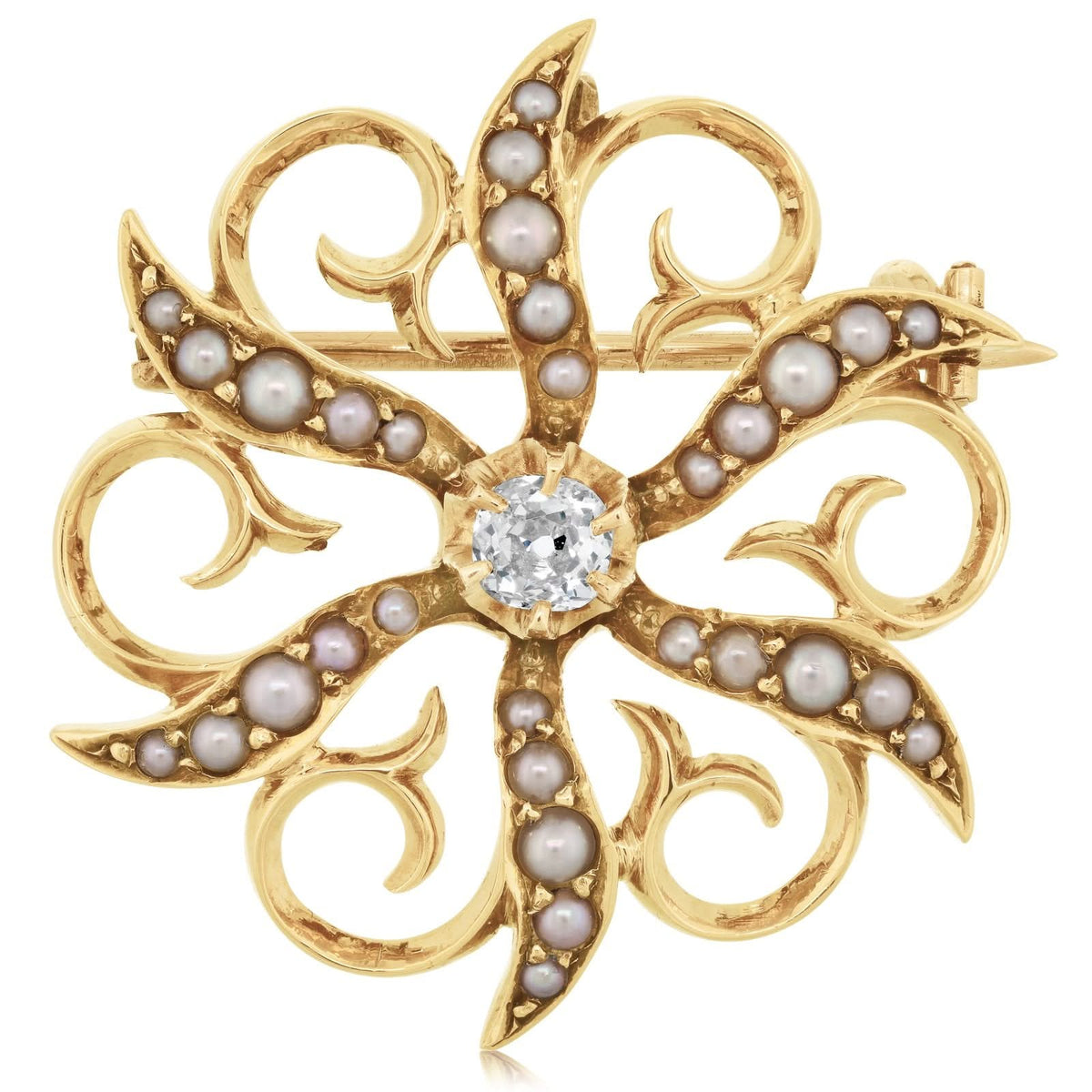 Estate Diamond and Pearl Brooch