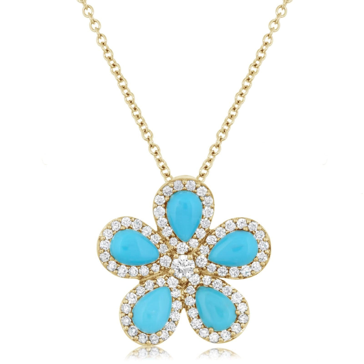 PIRANESI Turquoise & Diamond Classic Flower Pendant Necklace