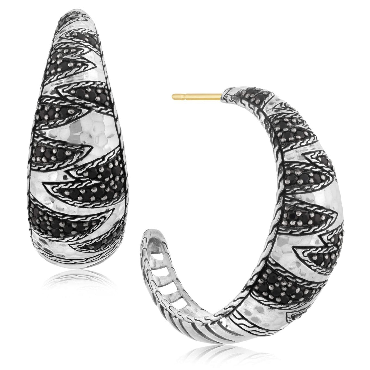 Estate John Hardy Pali Macan Black Sapphire Hoop Earrings