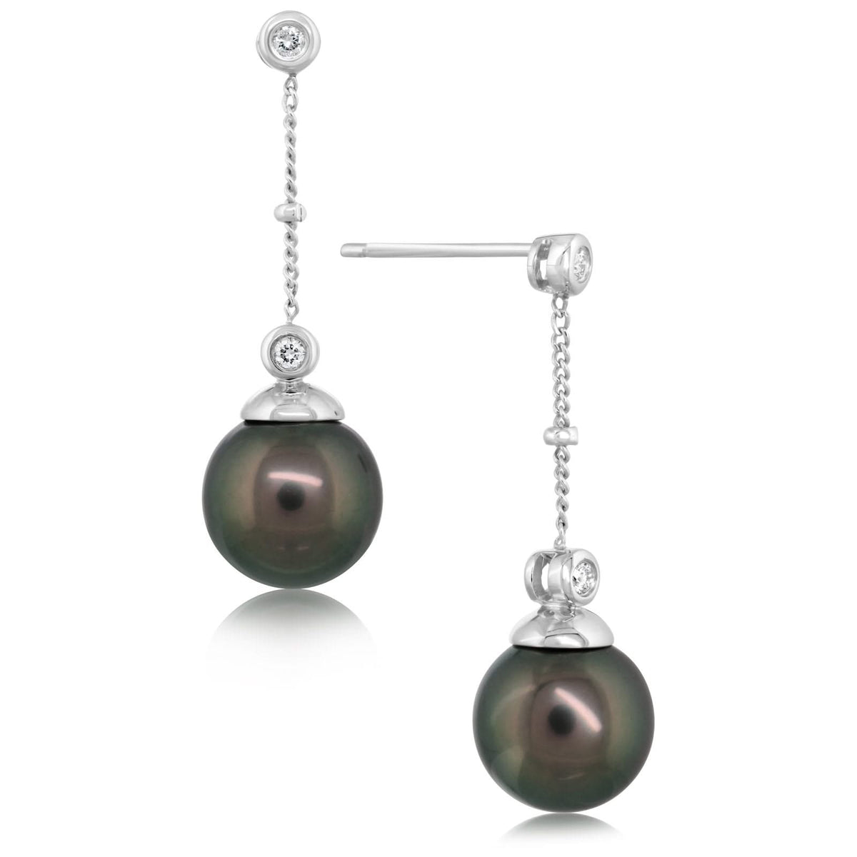 Estate Black Pearl & Diamond Drop Earrings
