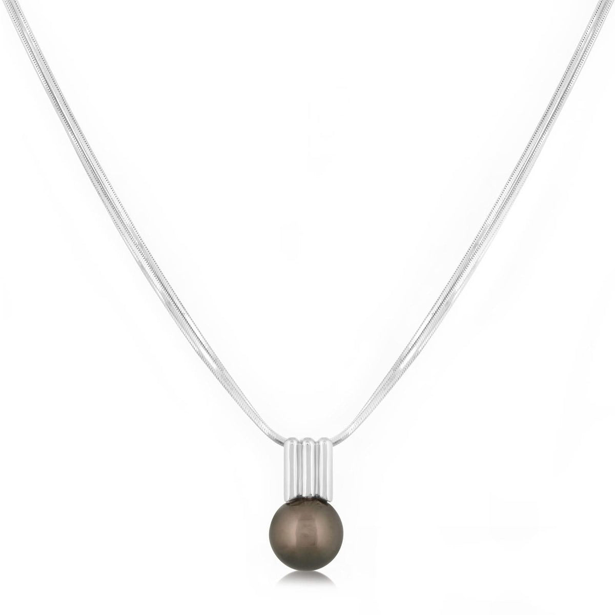 Estate Black Pearl Pendant Triple Snake Chain Necklace