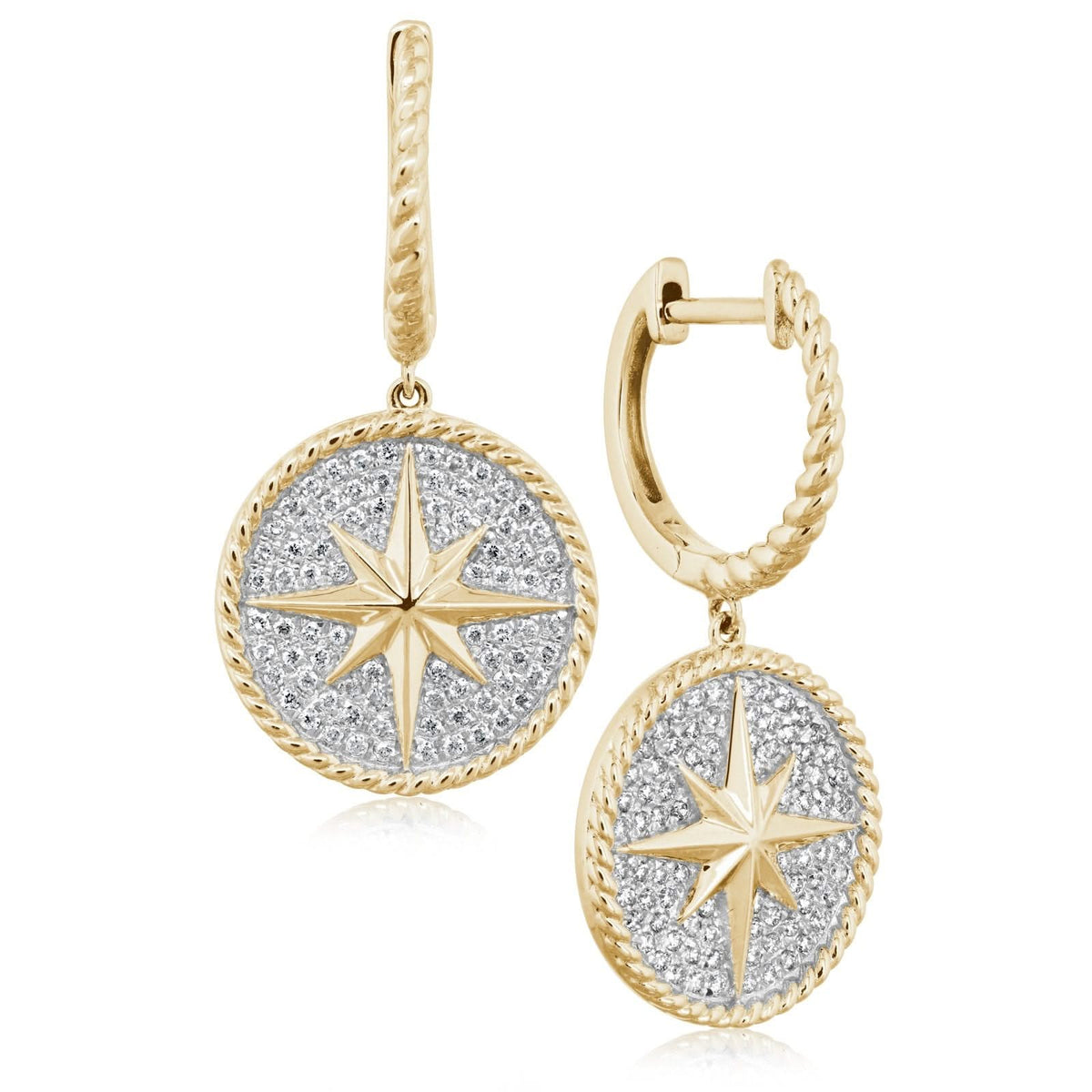 Pave Diamond Star Earrings with Rope Detailing