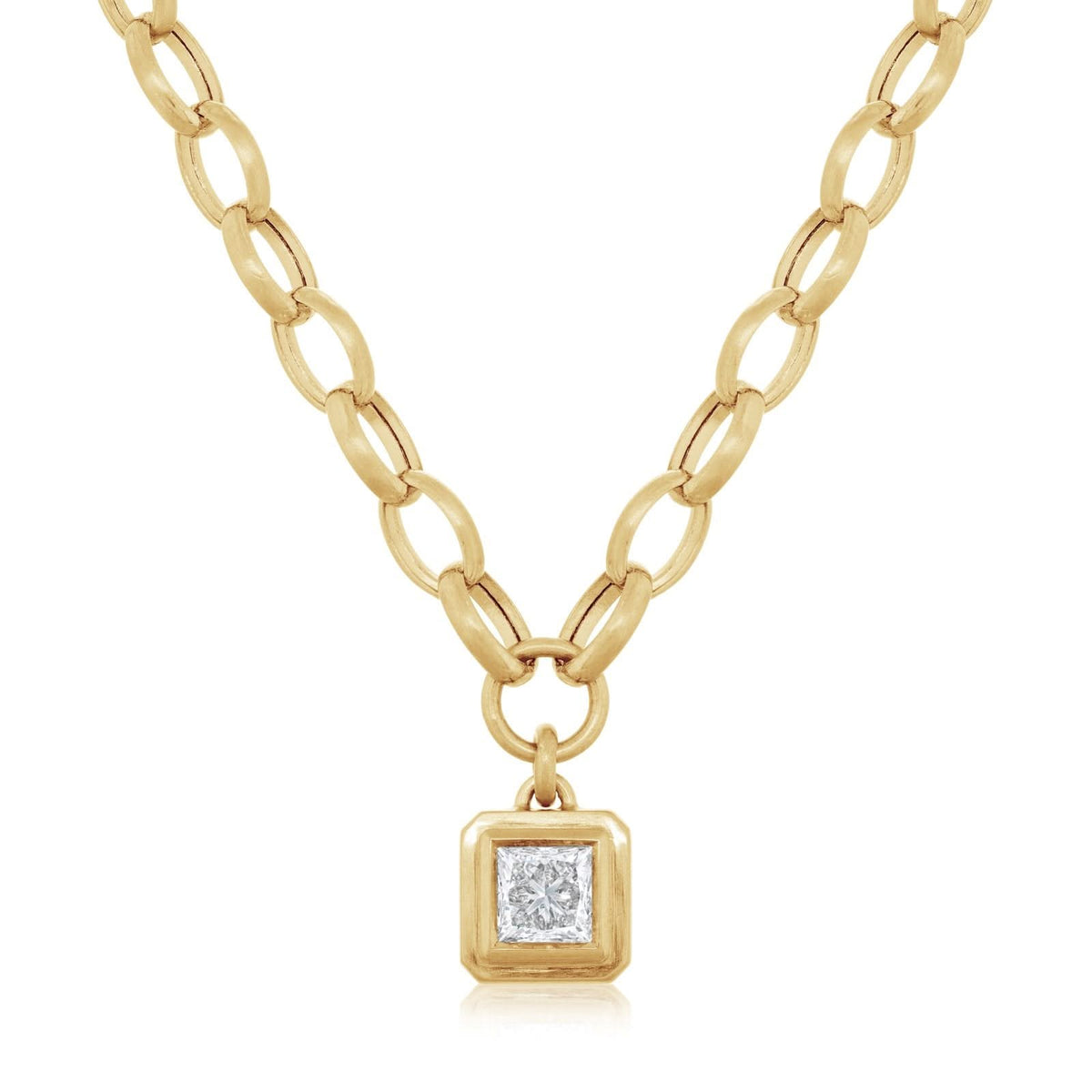 Bezel Set Princess Cut Diamond Pendant Necklace