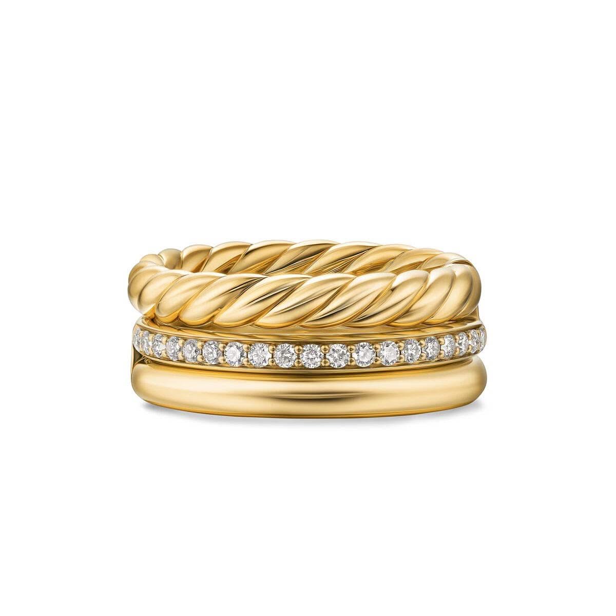 DY Mercer® Three Row Ring in 18K Yellow Gold with Diamonds, 8.9mm