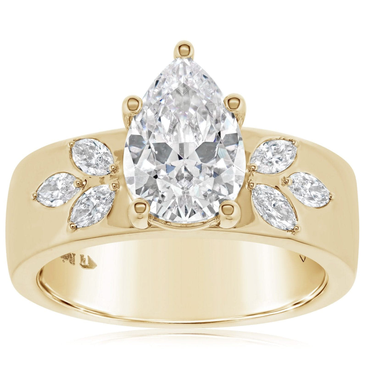 Wide Diamond Engagement Ring Setting with Flush Set Marquise Diamonds