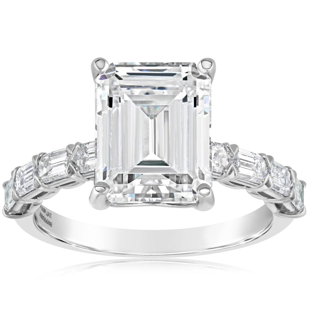 PRECISION SET Diamond Engagement Ring with Baguette Side Stones