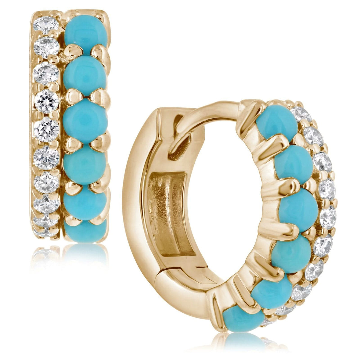 Turquoise & Diamond Huggie Hoops