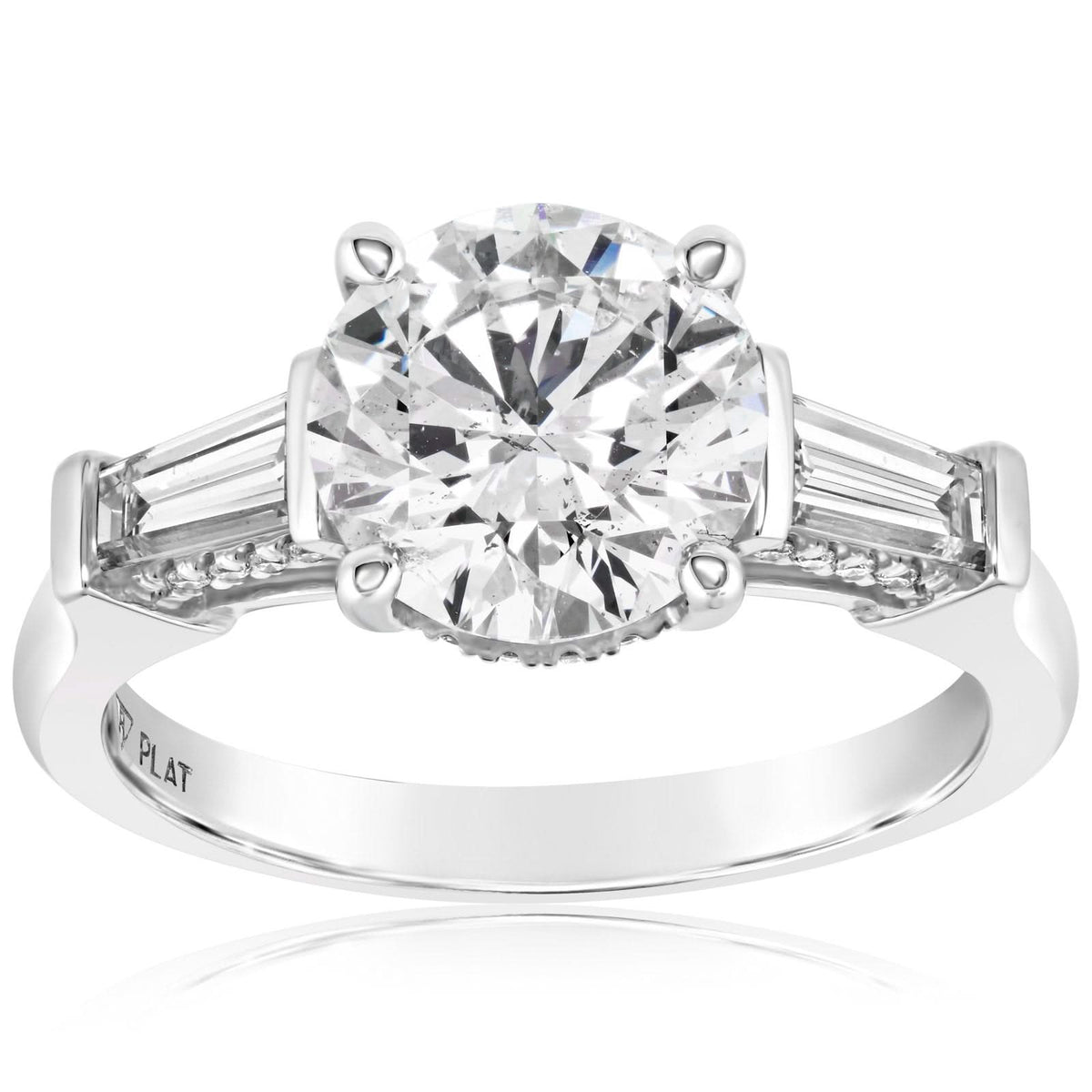 Round Diamond Engagement Ring Setting with Baguette Side Stones