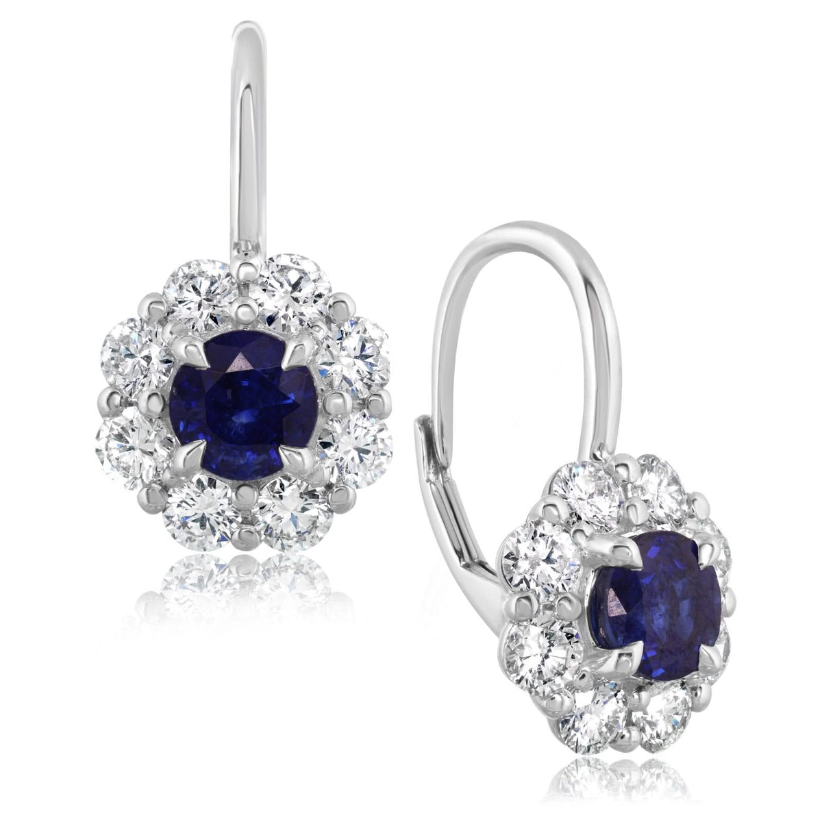 Estate Sapphire & Diamond Halo Drop Earrings