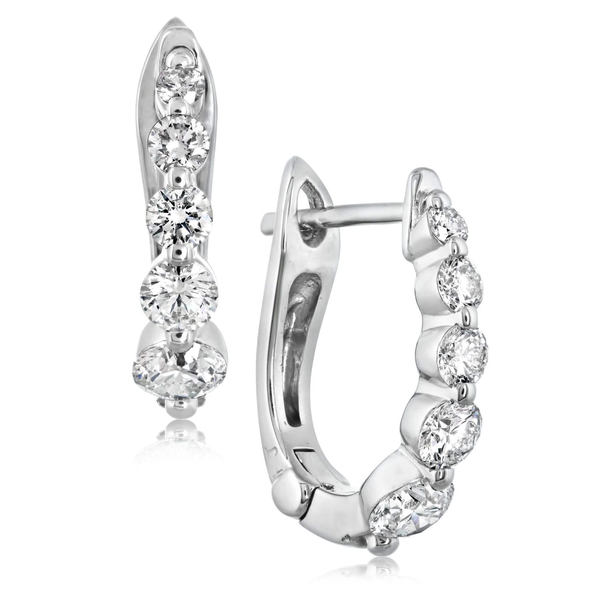 Single Shared Prong Graduated Diamond Hoop Earrings