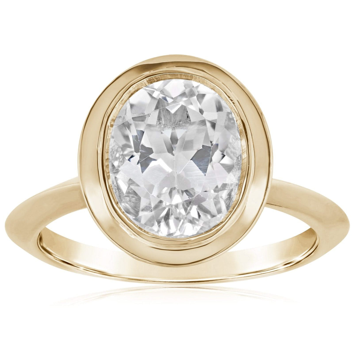 Bezel Set White Topaz Opal Shape Ring