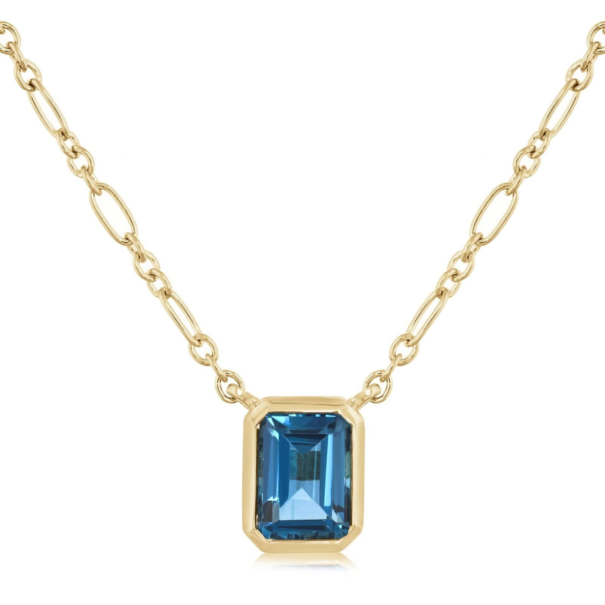 Emerald Cut London Blue Topaz Pendant Necklace