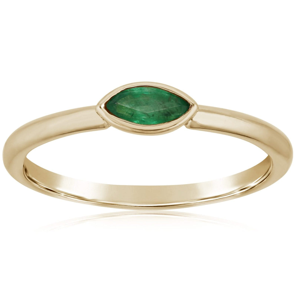 Bezel Set Marquise Shape Emerald Ring
