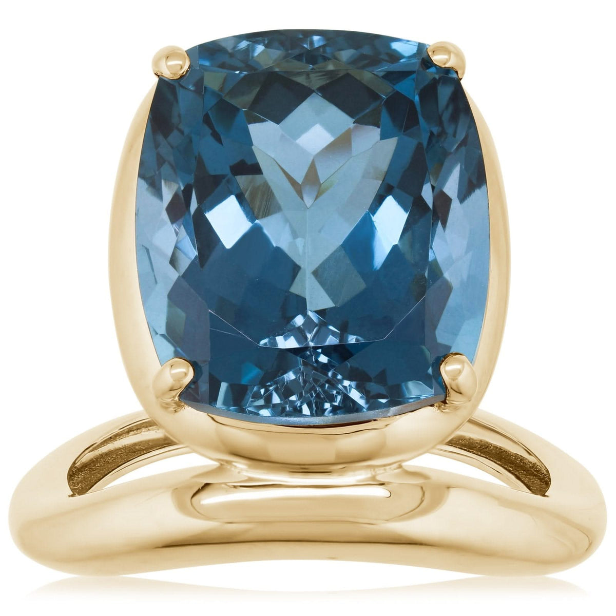 Cushion Cut London Blue Topaz Curved Ring