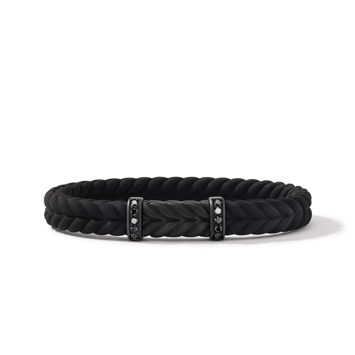 DAVID YURMAN Chevron Bracelet in Black Rubber with Black Titanium and Black Diamonds, 9mm