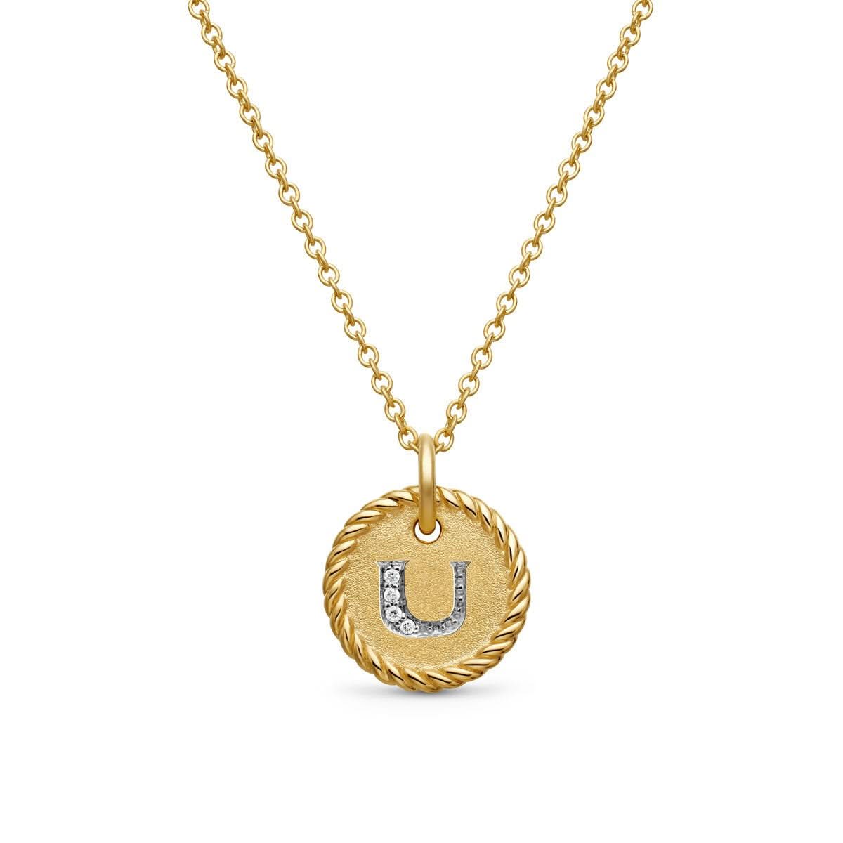 DAVID YURMAN Initial Charm Necklace in 18K Yellow Gold with Diamond U