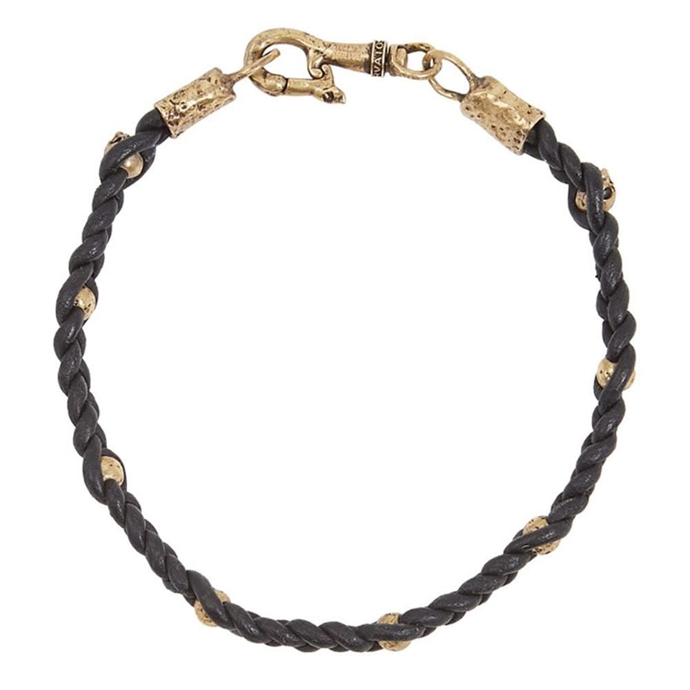 JOHN VARVATOS Braided Black Leather Station Bracelet