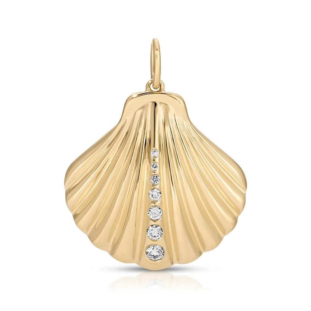 EF COLLECTION Gold Shell Charm with Diamond Accents