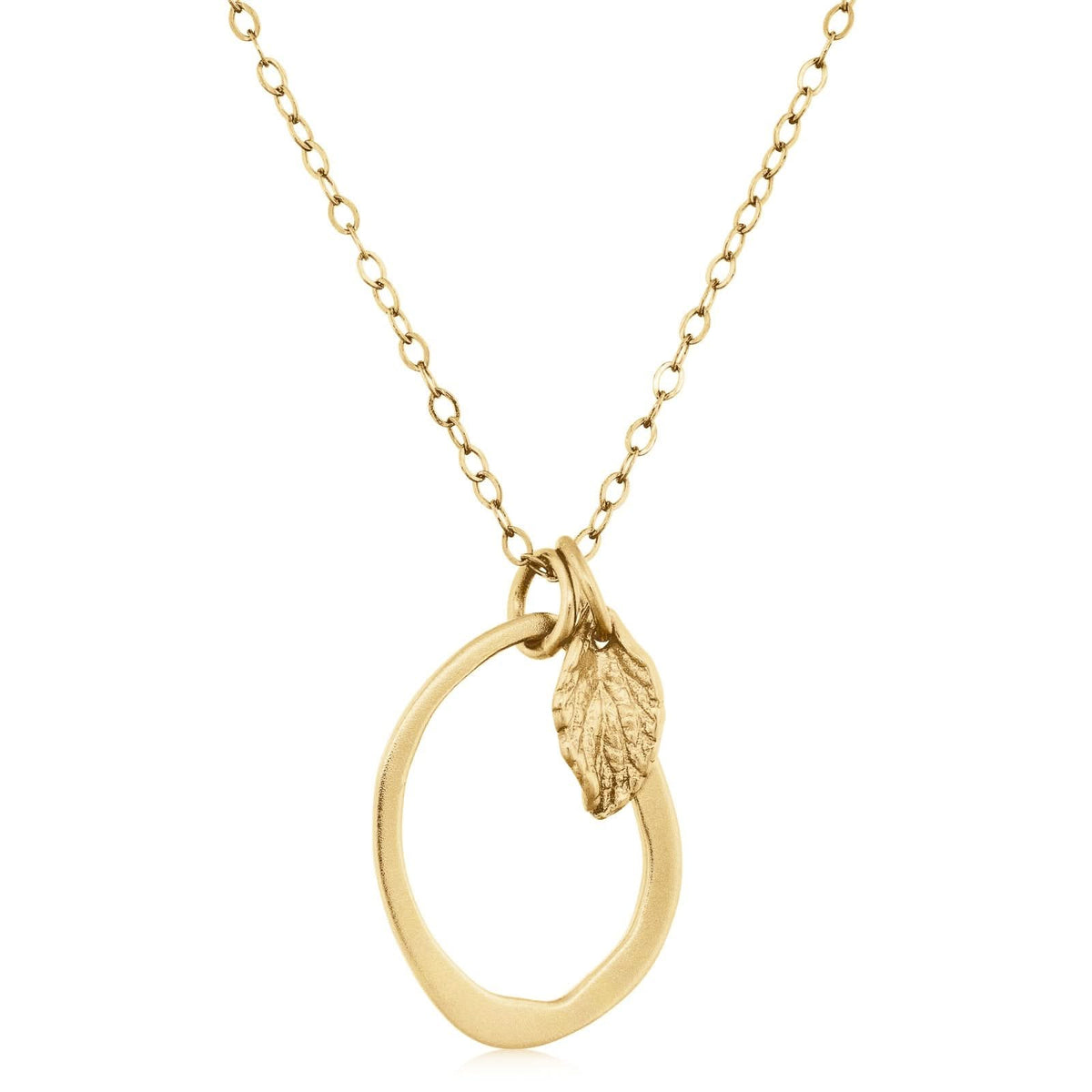 JILL DUZAN Gold Oval & Leaf Pendant Necklace