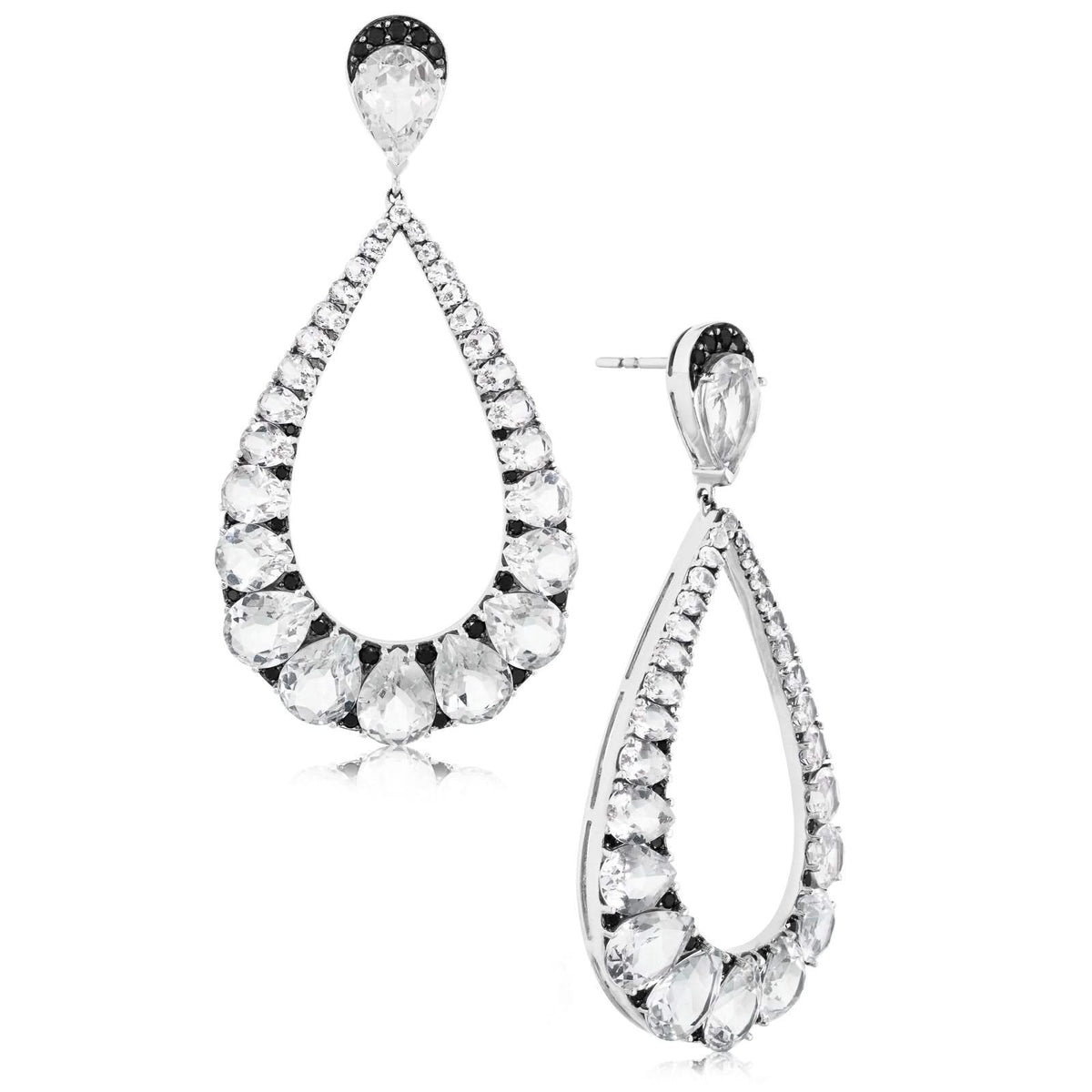 Estate Bucherer Black Diamond & White Topaz Earrings