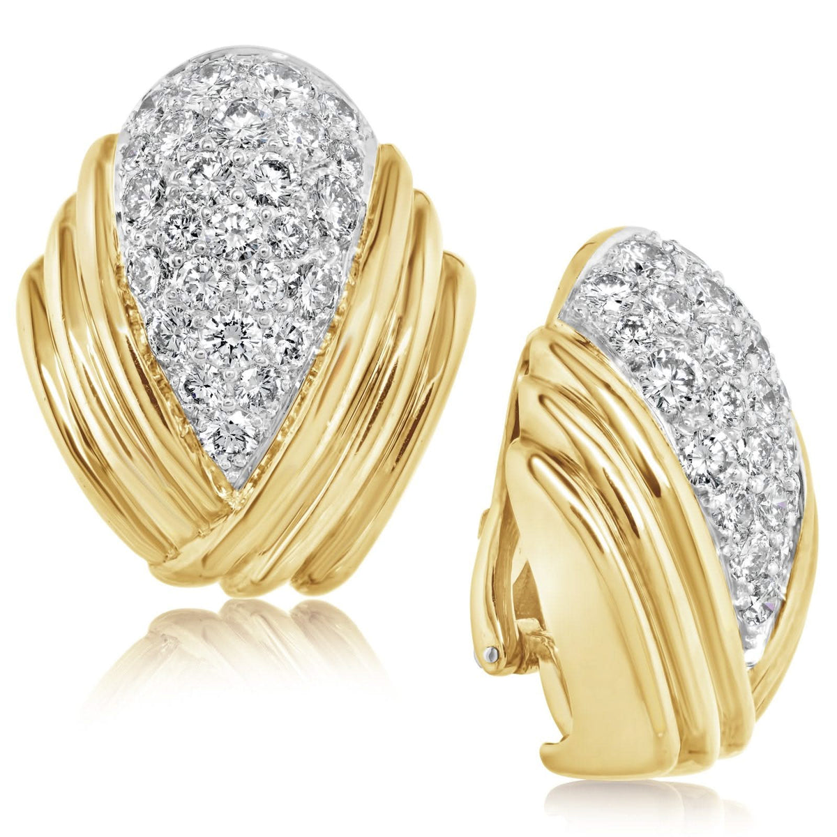 Estate Vintage 1970s Charles Turi Diamond Clip On Earrings