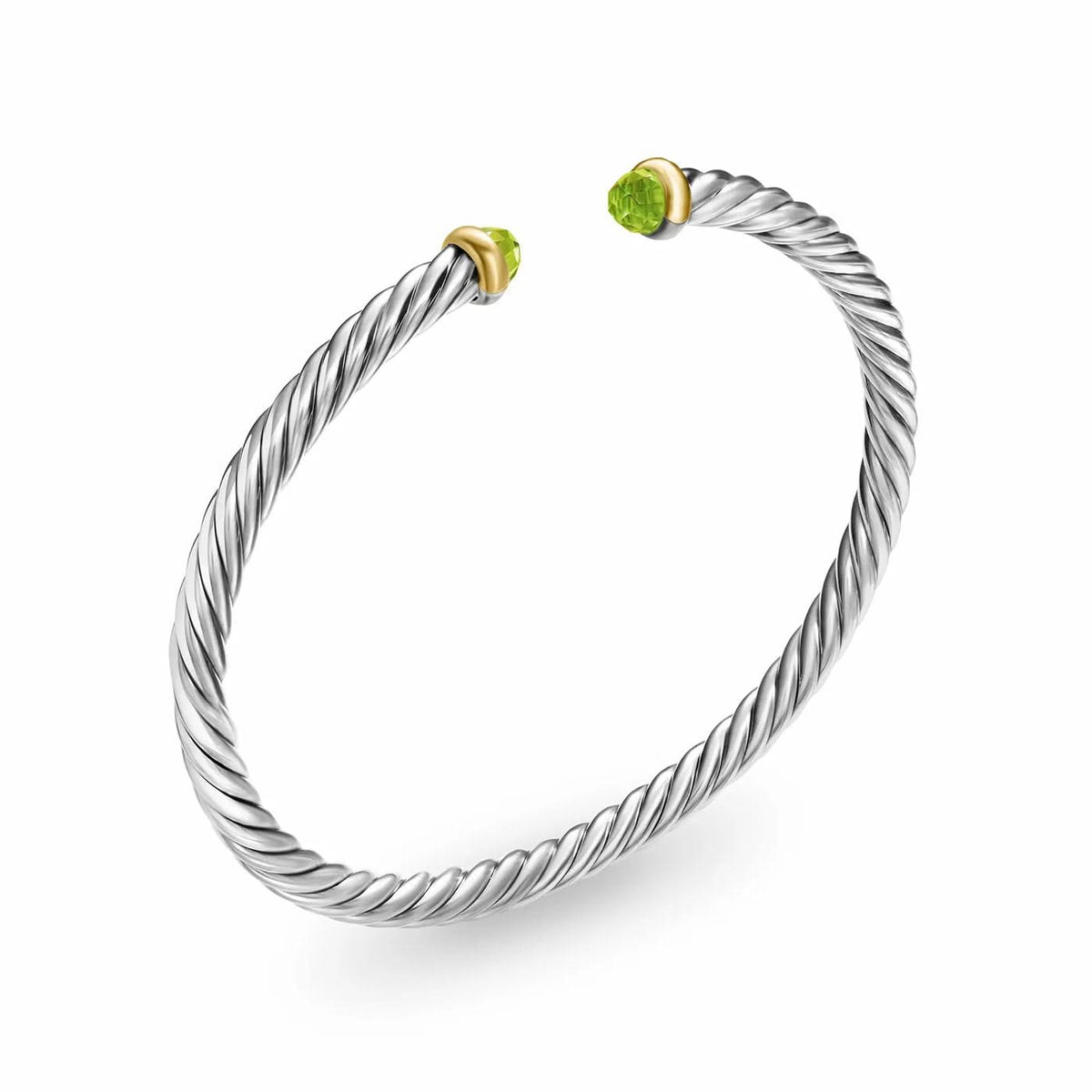 DAVID YURMAN Cable Flex Bracelet in Sterling Silver with 14K Yellow Gold and Peridot, 4mm