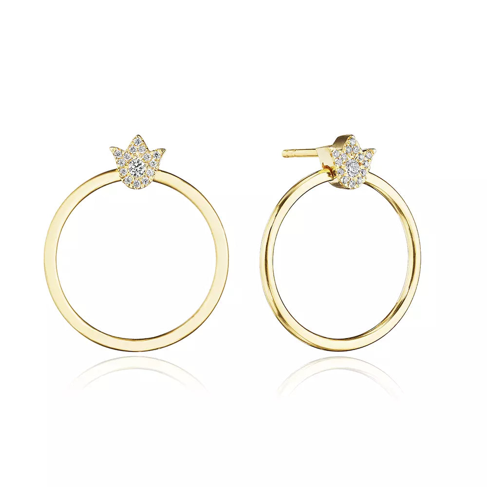 18K Yellow Gold Small Crest Circle Earring