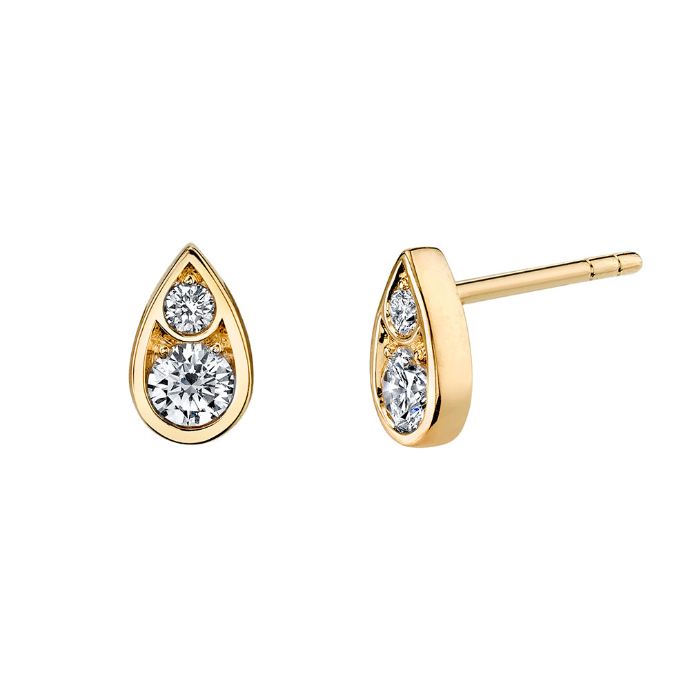Harry Kotlar 18K Yellow Gold Teardrop Stud Earrings