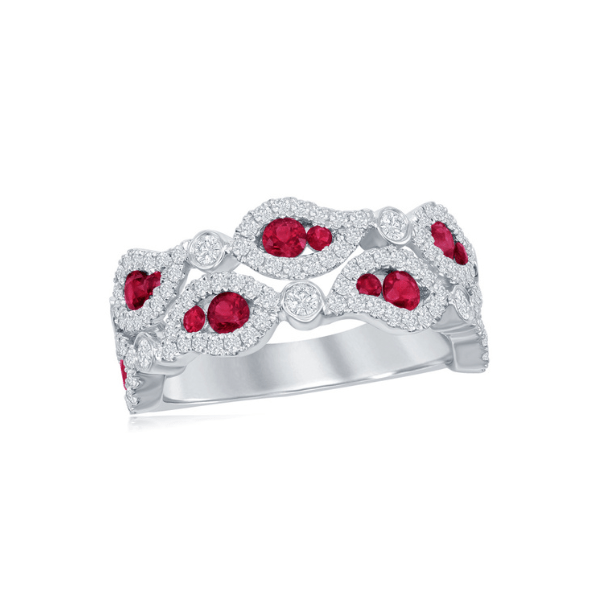 Moyer Collection 18KW Gold Ruby & Diamond Halo Ring - R12139-R