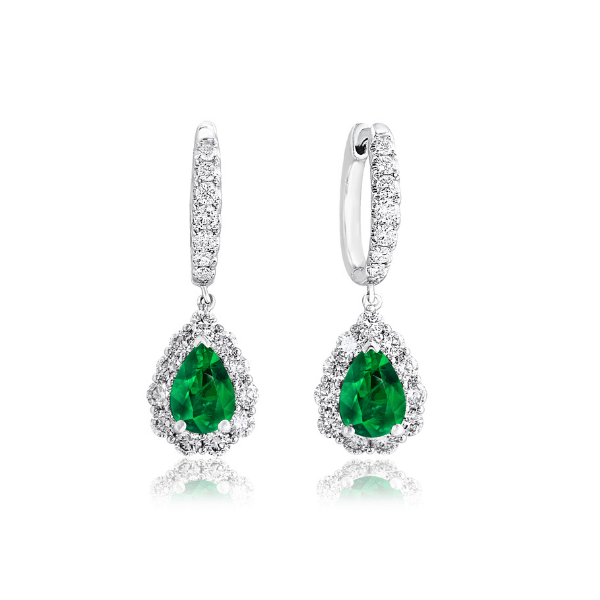Moyer Collection 18KW Gold 1.27ctw Emerald & 1.02ctw Diamond Halo Earrings - E2056-WGE
