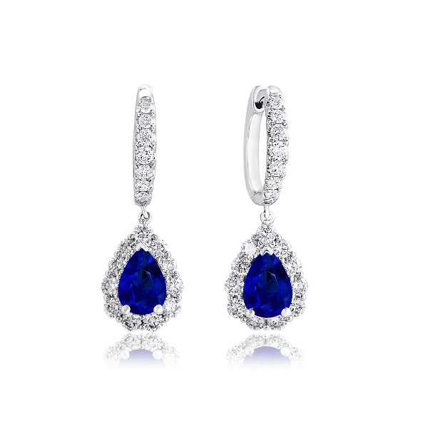 Moyer Collection 18KW Gold 1.44ctw Sapphire & 1.02ctw Diamond Halo Earrings - E2056-WGS