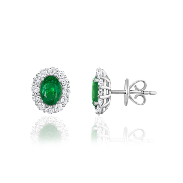 Moyer Collection 18KW Gold 1.68ctw Emerald & Diamond Halo Stud Earrings - E9081-WGE