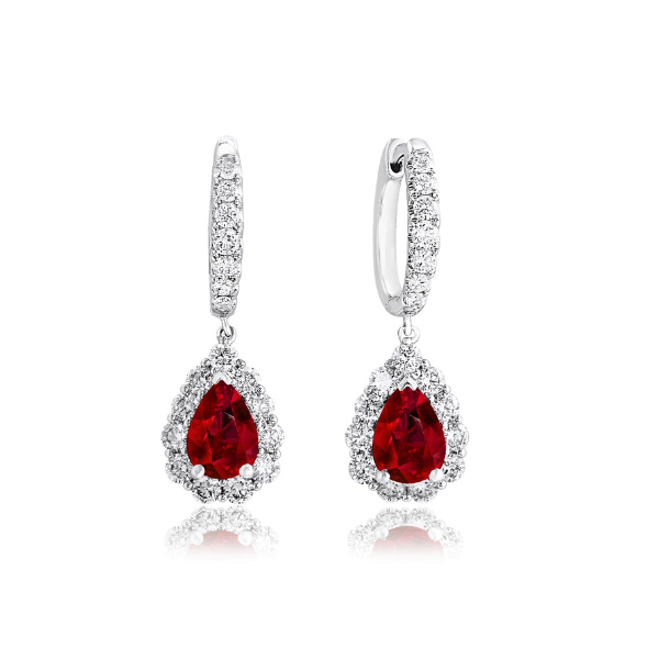 Moyer Collection 18KW Gold 1.41ctw Ruby & 1.02ctw Diamond Halo Earrings - E2056-WGR