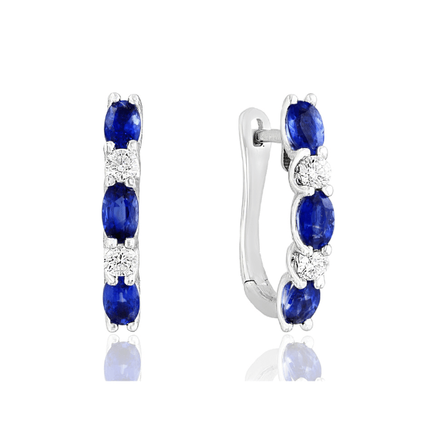 Moyer Collection 14KW Gold Sapphire & Diamond Hoop Earrings - E415-WGS