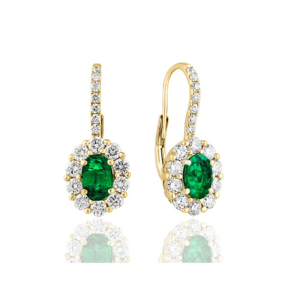 Moyer Collection 18KY Gold 1.26ctw Emerald & 0.15ctw Diamond Halo Earrings - E7106-YGME